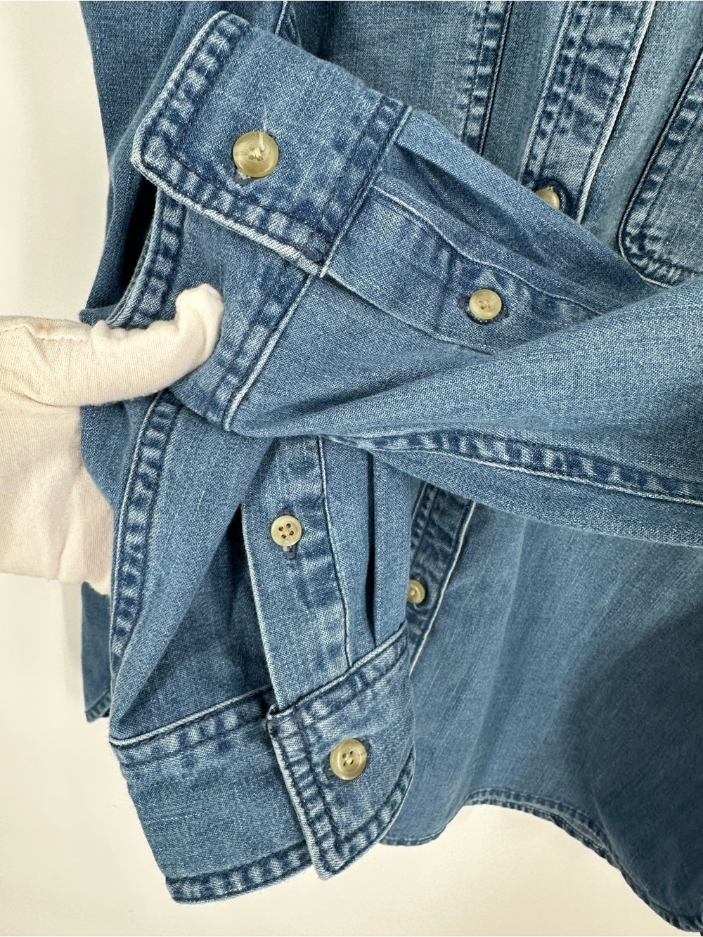 LL BEAN Heritage Women Petite Classic Rugged Washed Denim Long Sleeve Shirt - Picture 6 of 10